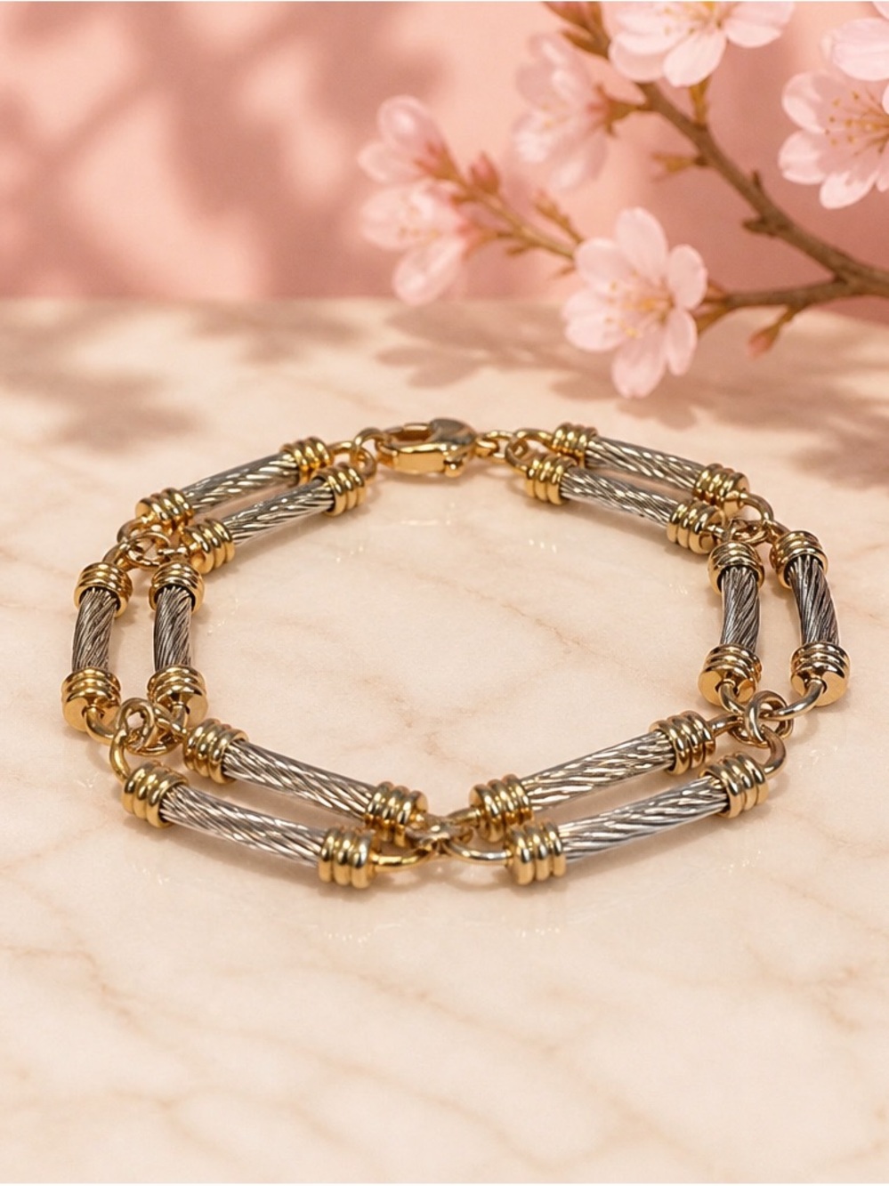 Two-Tone Gold & Silver Cable Link Bracelet